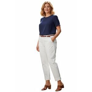Talbots Women's White Hampshire Ankle Pants Plus 18W Cotton Blend Casual READ